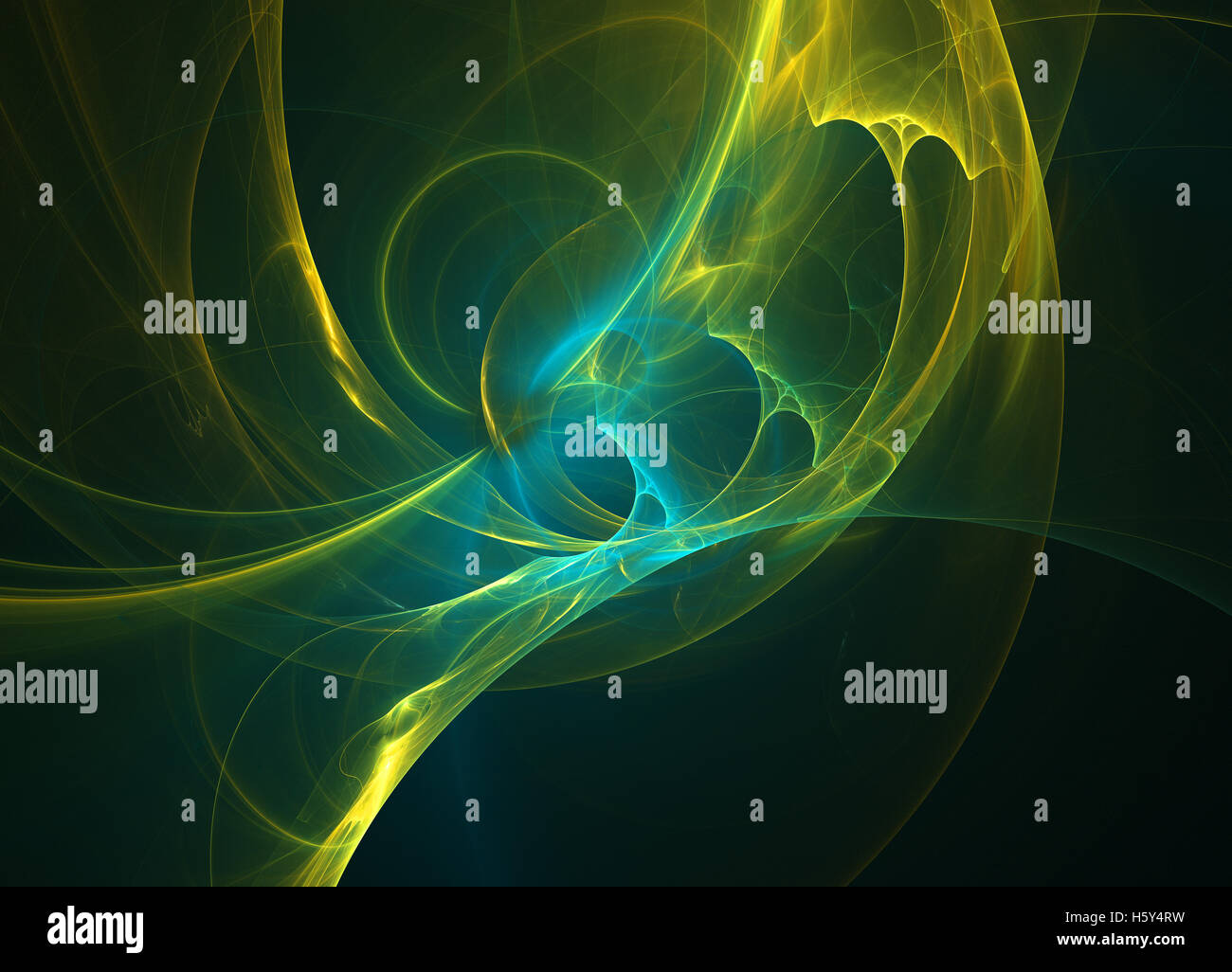 glowing green curved lines and circles over dark Abstract Background ...