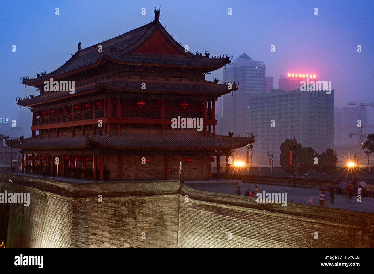 Low Angle View of ancient Xian City Wall Gate and Tower, Shaanxi, China Stock Photo