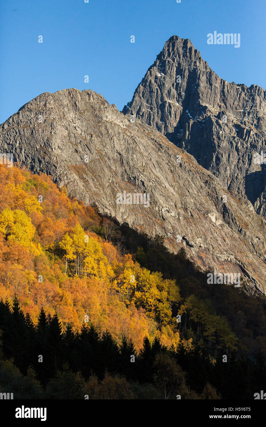 The proud mountain Slogen in wild norwegian nature, on an beautiful autumn day Stock Photo