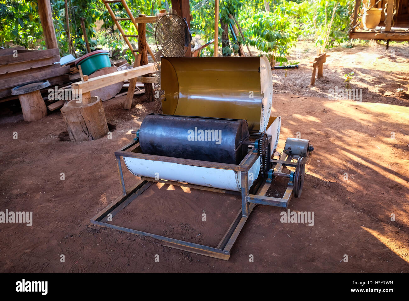 The coffee roasting machine used by Mr. Vieng at his coffee