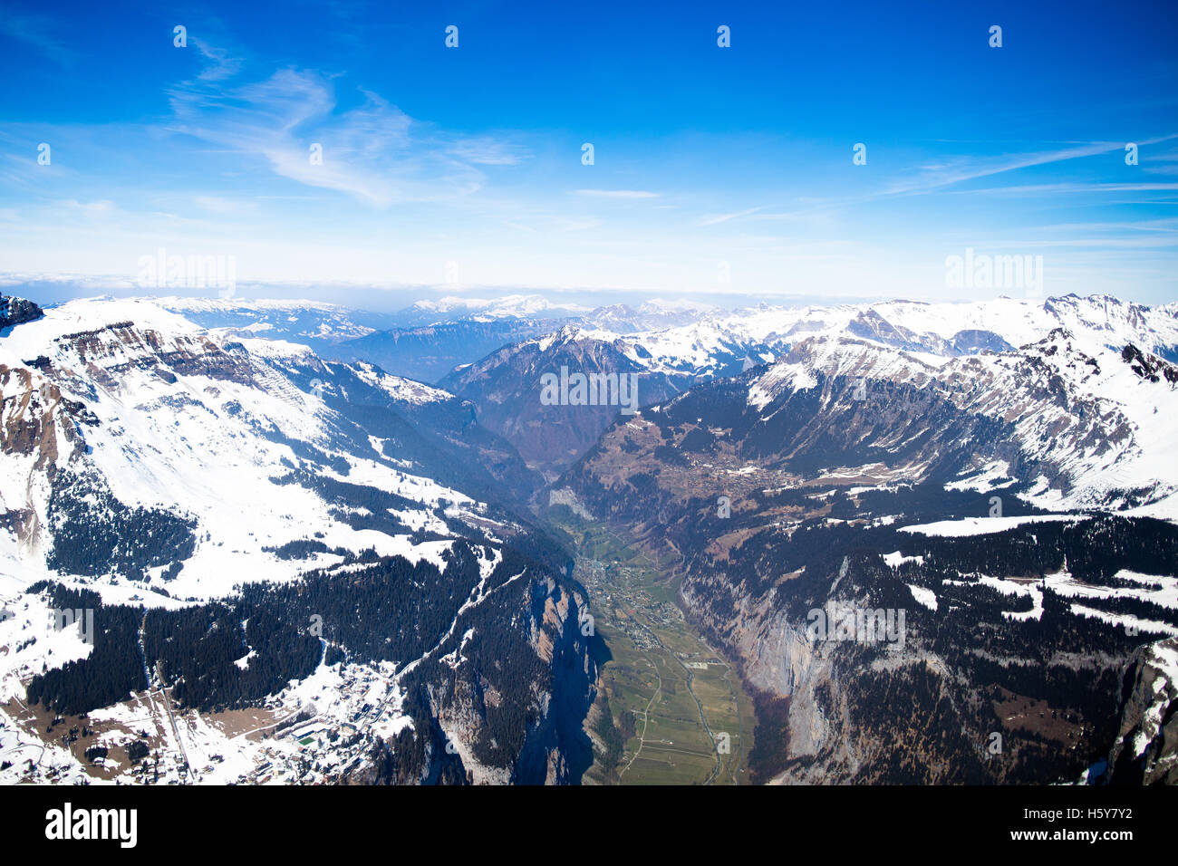 Aerial view of Alps mountains in Switzerland. View from helicopter ...