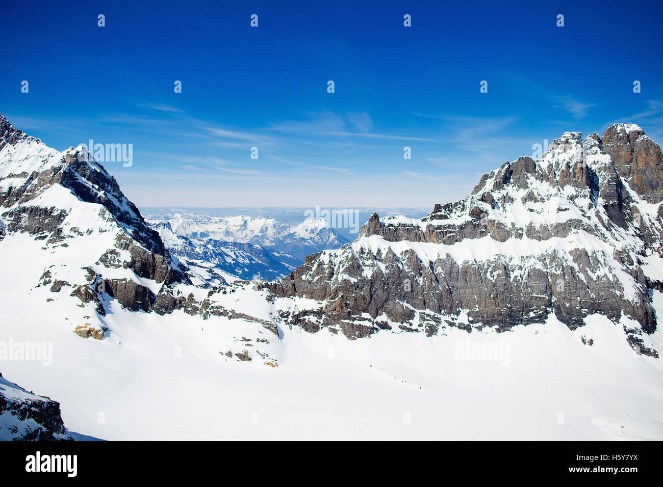 Aerial view of Alps mountains in Switzerland. View from helicopter ...