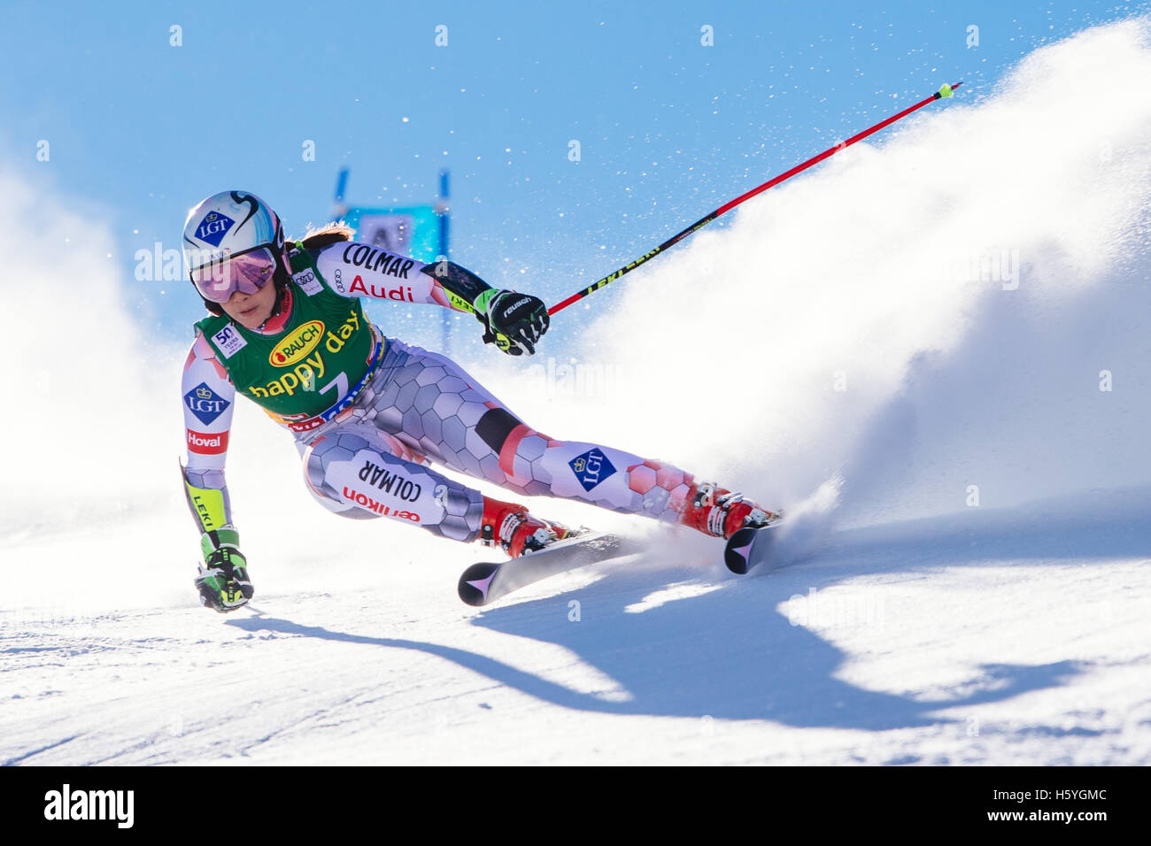 Solden, Austria. 22nd Oct, 2016. Tina Weirather of Liechtenstein competes during the first run of the FIS World Cup Ladies Giant Slalom in Solden, Austria on October 22, 2016. Credit:  Jure Makovec/Alamy Live News Stock Photo