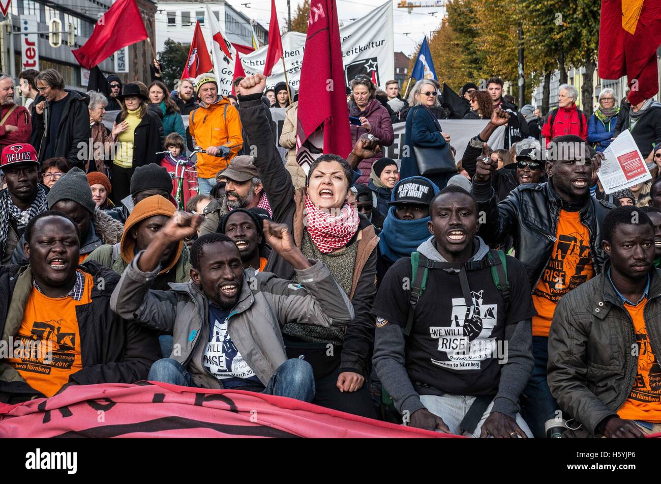 October 22, 2016 Munich, Germany. 22nd Oct, 2016. 1,800 Residents, students, and labor unions in Munich demonstrated against the poorly-defined CSU integration laws that are criticized as being exclusionary and racist towards foreigners and refugees. At Sendlinger Tor, riot police exerted incredible violence against demonstrators and also against members of the press and uninvolved bystanders. Participants included refugees returning from their march to Nuremburg. Credit:  Sachelle Babbar/ZUMA Wire/Alamy Live News Stock Photo