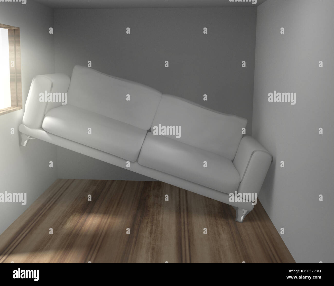 Platzprobleme im zu kleinen Wohnzimmer 3d render Stock Photo