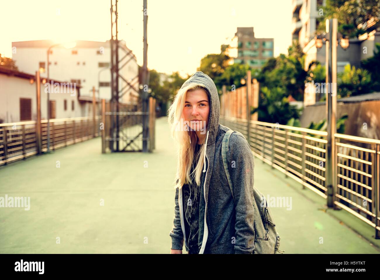 Young Woman Standing Outdoors Bridge Concept Stock Photo - Alamy
