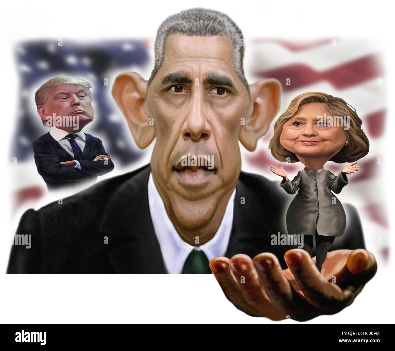 Barrack Obama supports Hillary Clinton caricature Stock Photo - Alamy, image size:1300x1154
