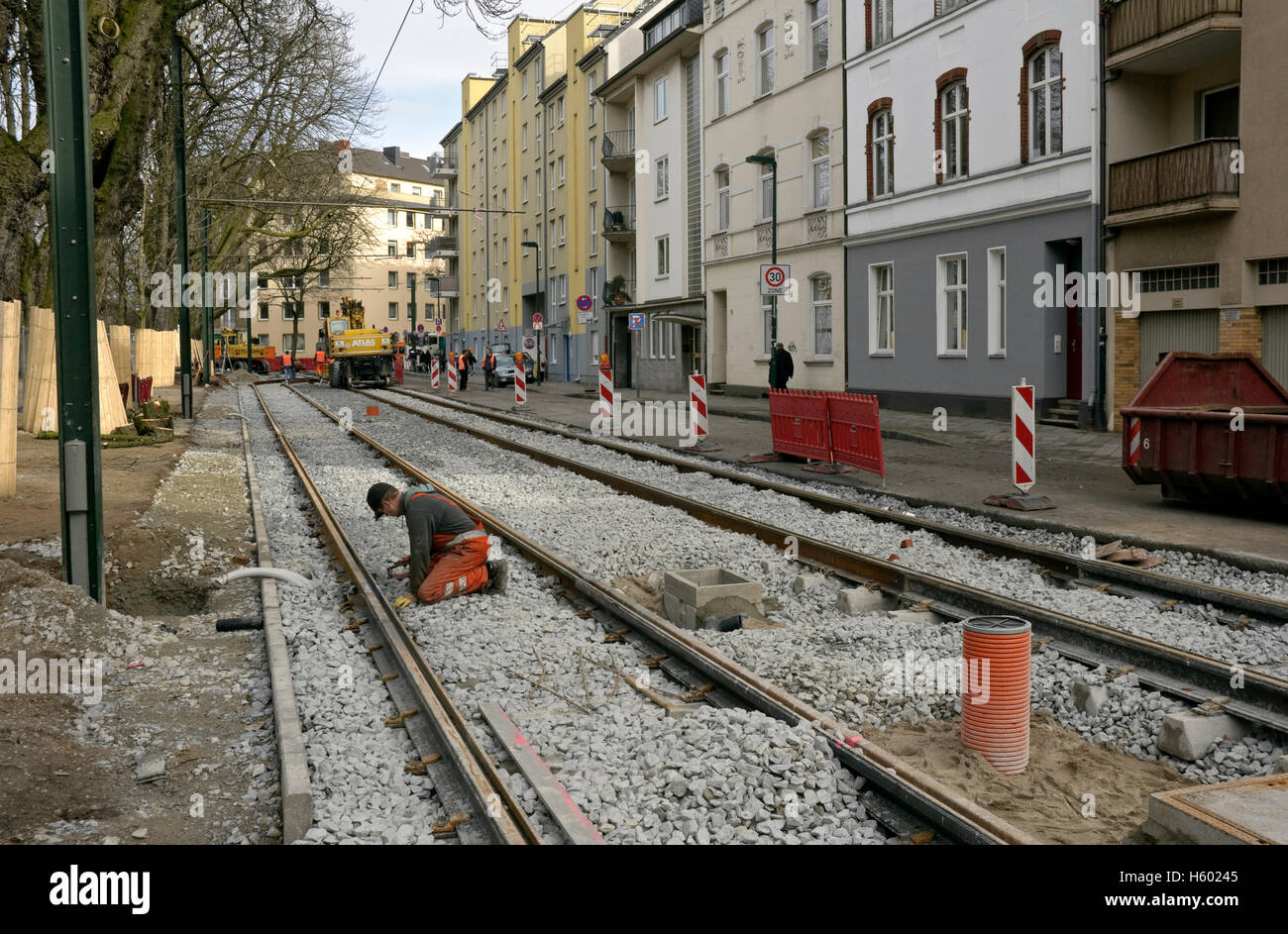 Tram track maintenance work, Spichern Platz, Duesseldorf, North RhineWestphalia Stock Photo Alamy