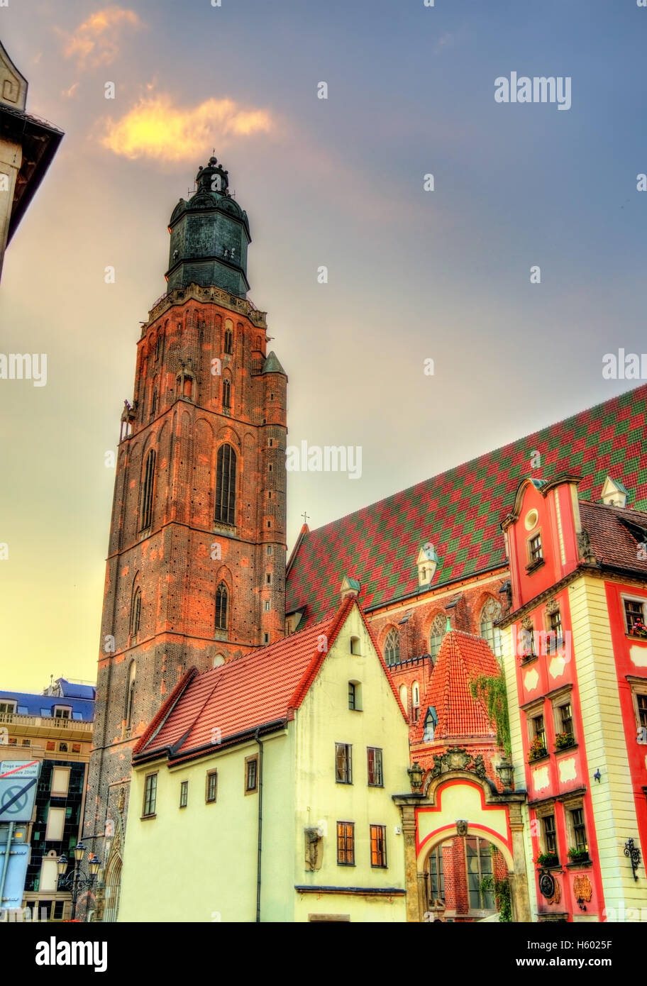 View of St. Elizabeth Church in Wroclaw, Poland Stock Photo