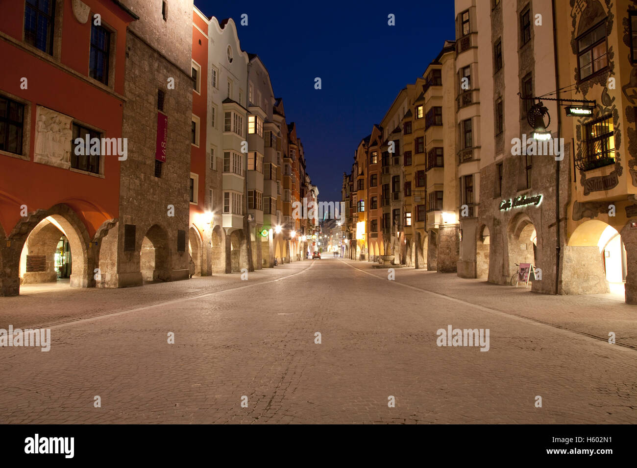 Frederick Street in the historic centre, night shot, provincial capital Innsbruck, Tyrol, Austria, Europe Stock Photo