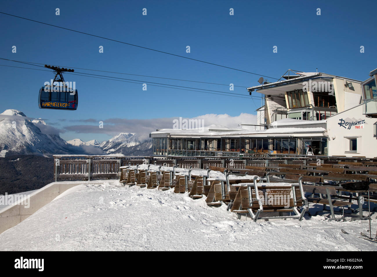 Rosshuette mountain station, 1760m, Mt. Haermelekopf cable car, Seefeld, Tyrol, Austria, Europe Stock Photo