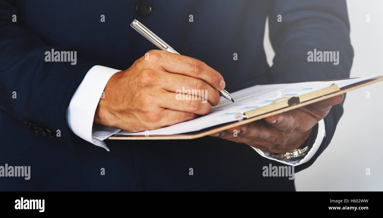 Businessman Writing Clipboard Business Progress Concept Stock Photo - Alamy