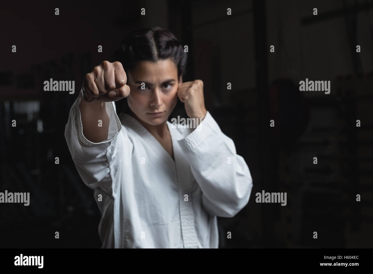 Woman practicing karate Stock Photo