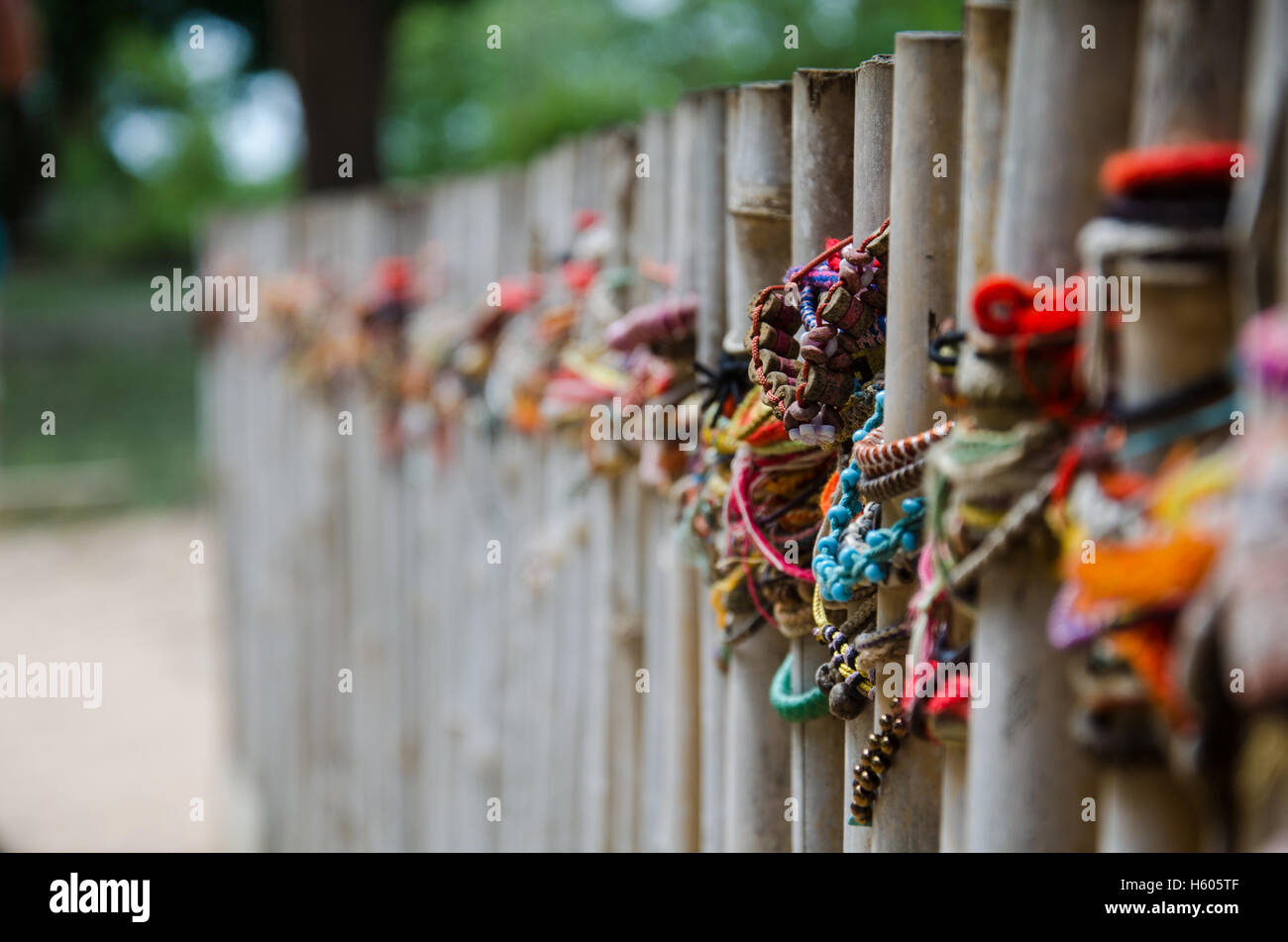 Bracelets are laid to commerate those lost during the Genocides of the Khmer Rouge Stock Photo