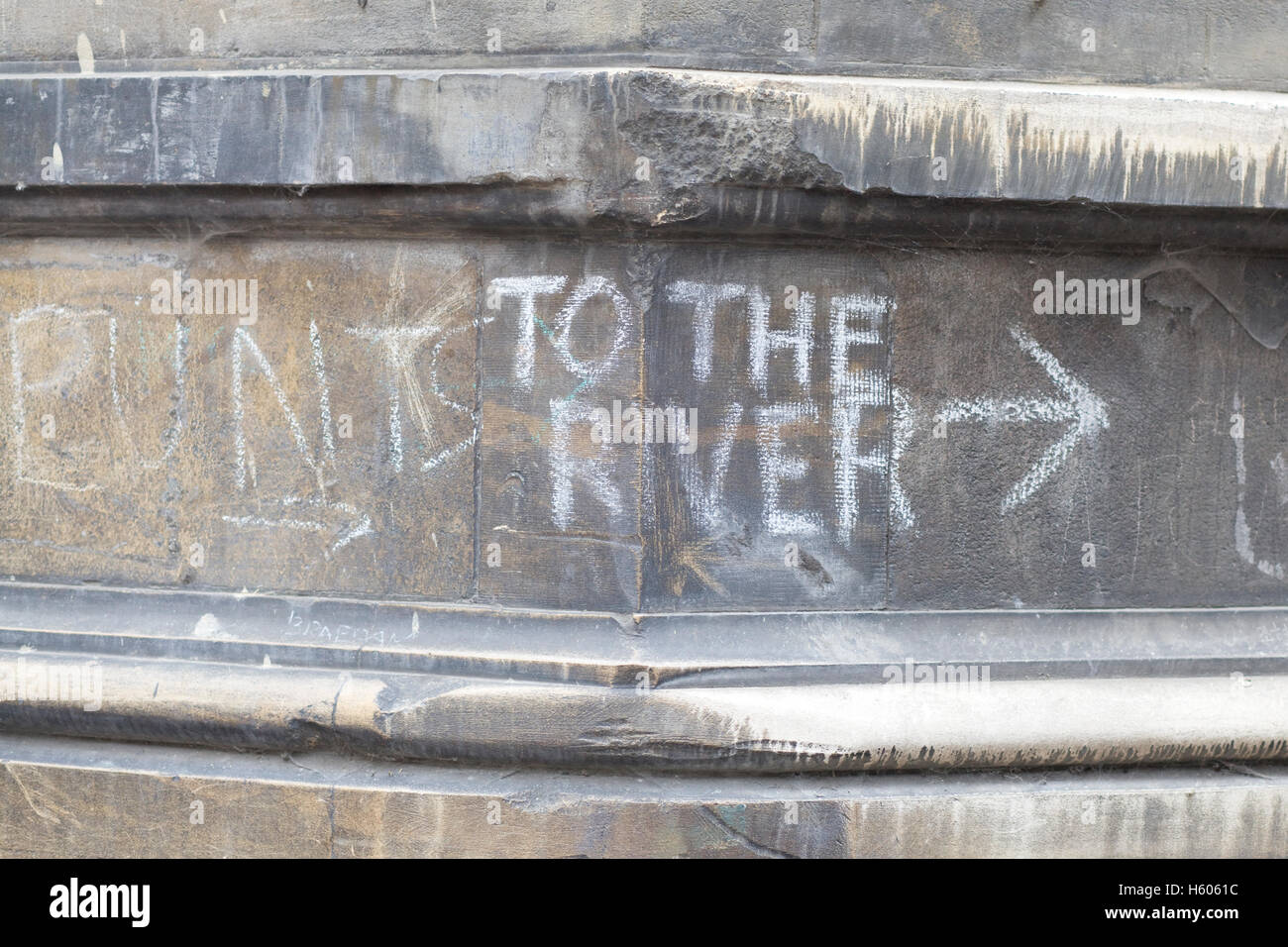 Directions to the river Cam and punting written in chalk Stock Photo
