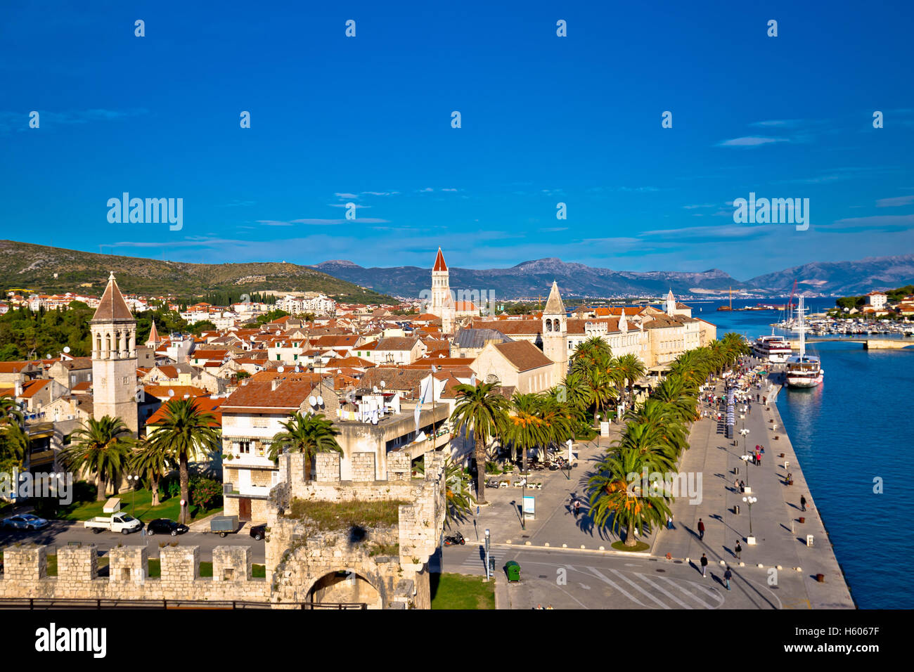 Town of Trogir rooftops and landmarks view, Dalmatia, Croatia Stock Photo