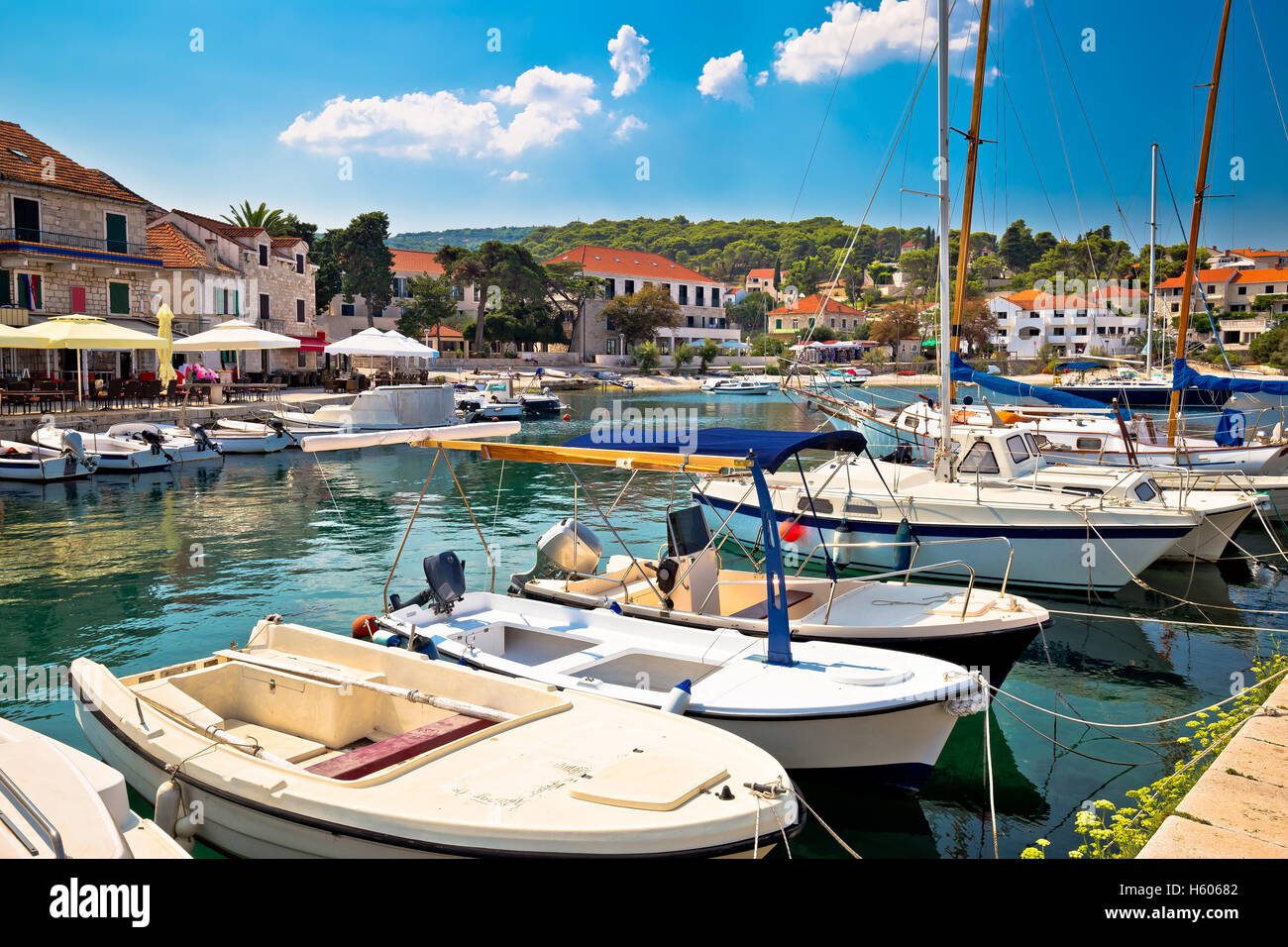 Town of Sumartin seafront view, island of Brac, Dalmatia, Croatia Stock Photo