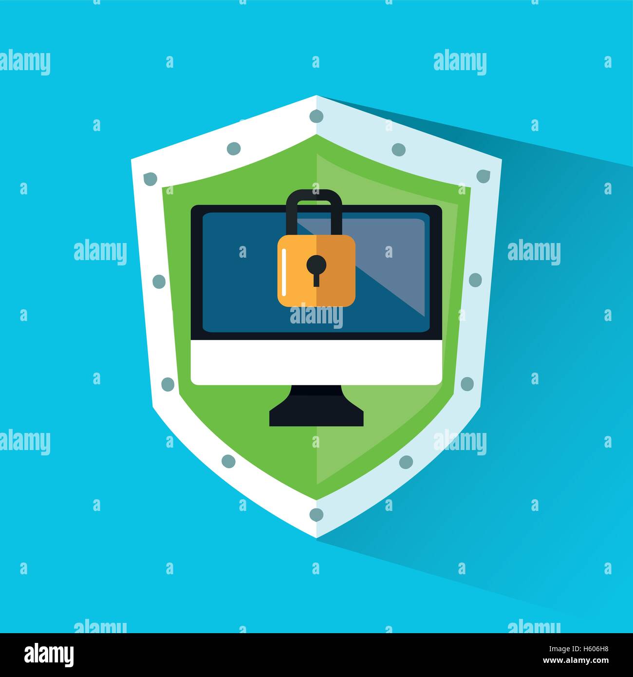 Padlock and computer inside shield design Stock Vector Image & Art - Alamy