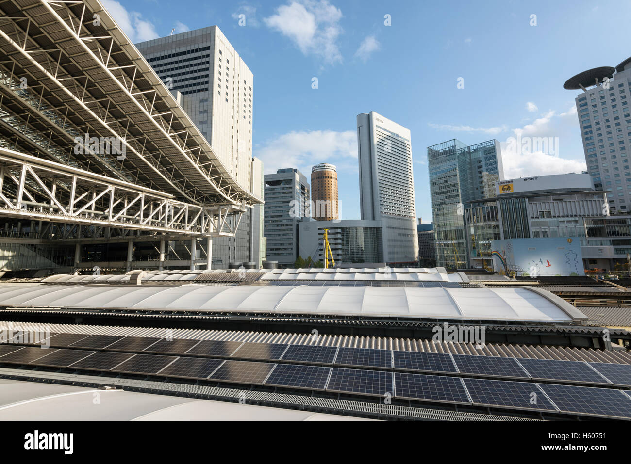 Osaka, Japan - December 1, 2015:Solar power panels at the Osaka Station in Japan. Stock Photo