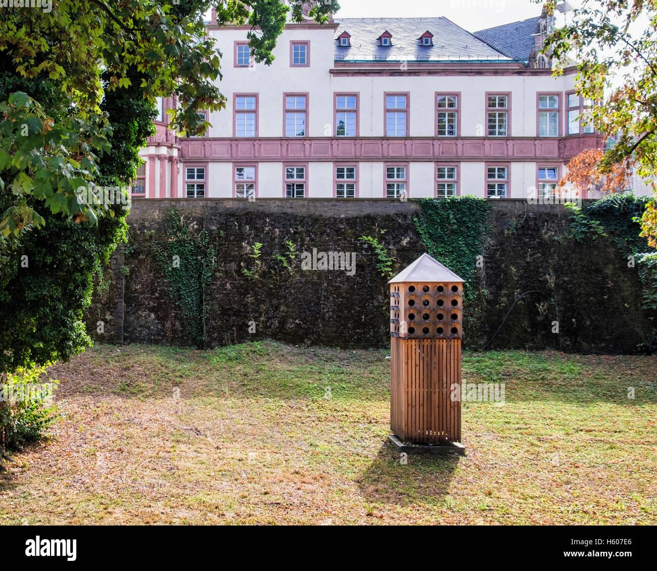 Darmstadt, Hesse, Germany. Dovecote bird nesting house in dry moat