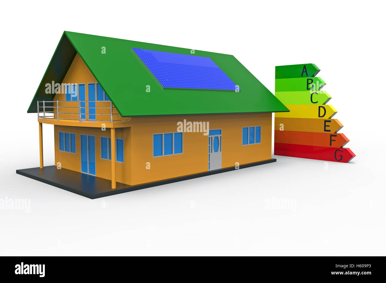 House and energy efficiency chart, 3d rendering, on the white background Stock Photo