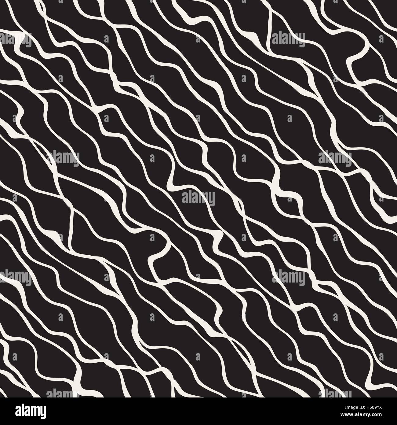 Vector Seamless Black and White Hand Drawn Diagonal Wavy Lines Pattern ...