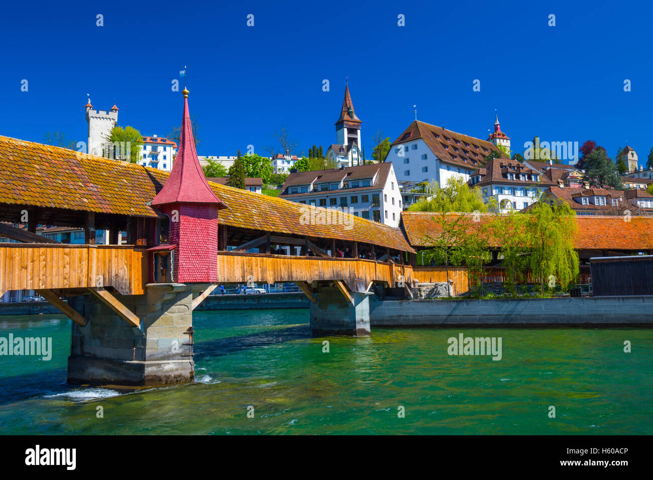 Spreuer bridge in the old city center of Luzern, Luzern, Switzerland Stock Photo