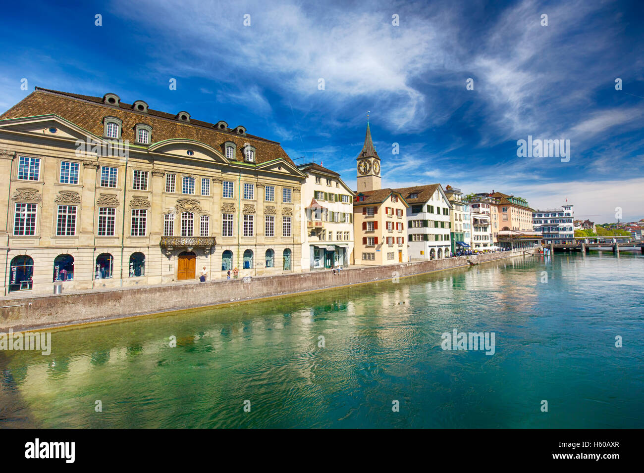 Beautiful view of the historic city center of Zurich with famous ...