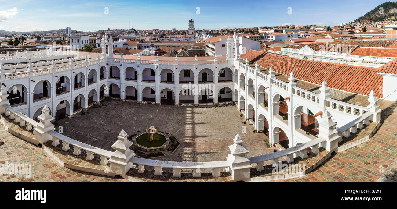 Fisheye view of cathedral Felipe Neri monastery in Sucre, the official capital of Bolivia Stock Photo