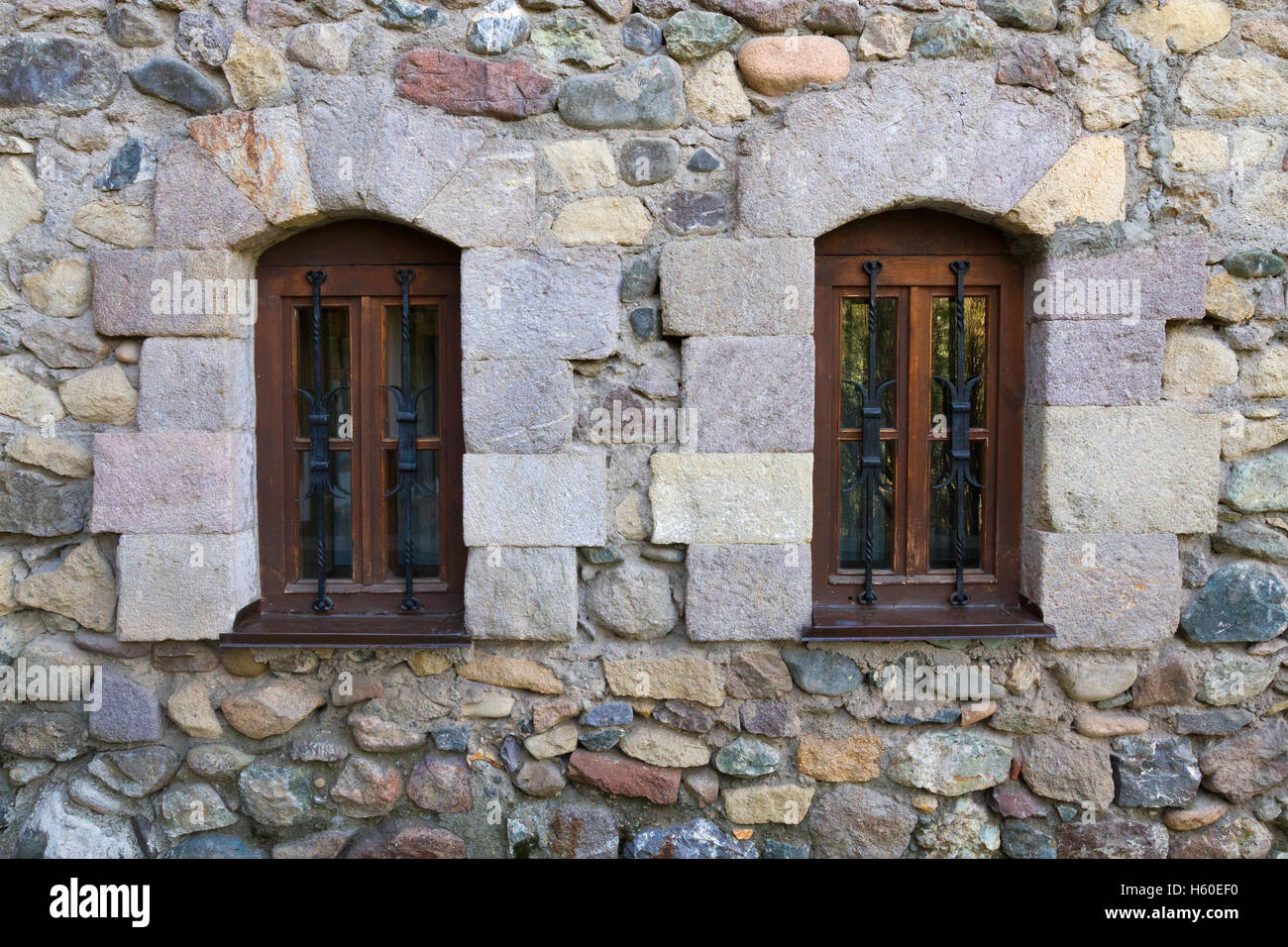 Two windows on an old stone wall in Dilijan, Armenia Stock Photo - Alamy