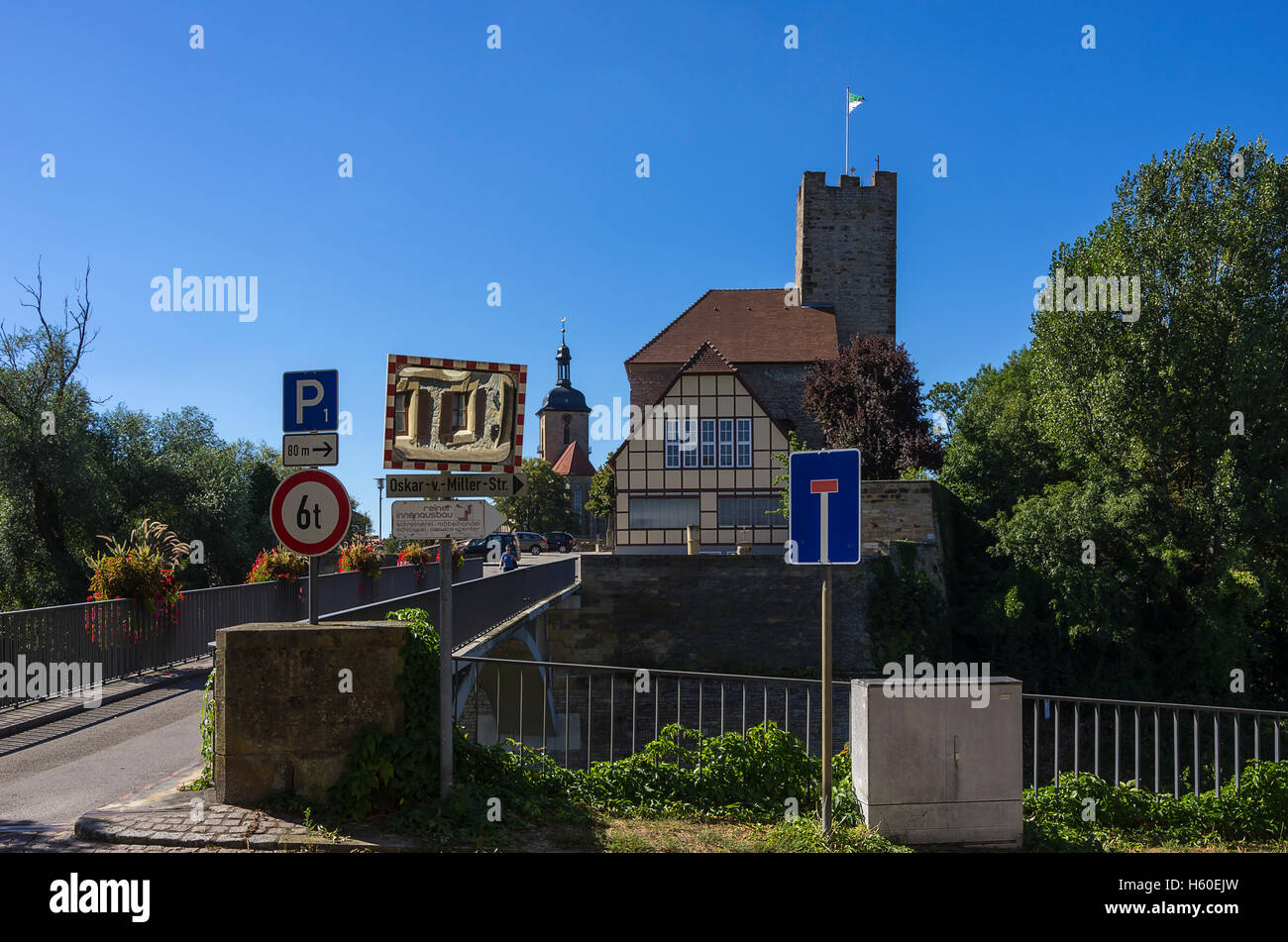 Grafenburg Castle and town hall of Lauffen am Neckar, Baden-Wurttemberg, Germany. Stock Photo