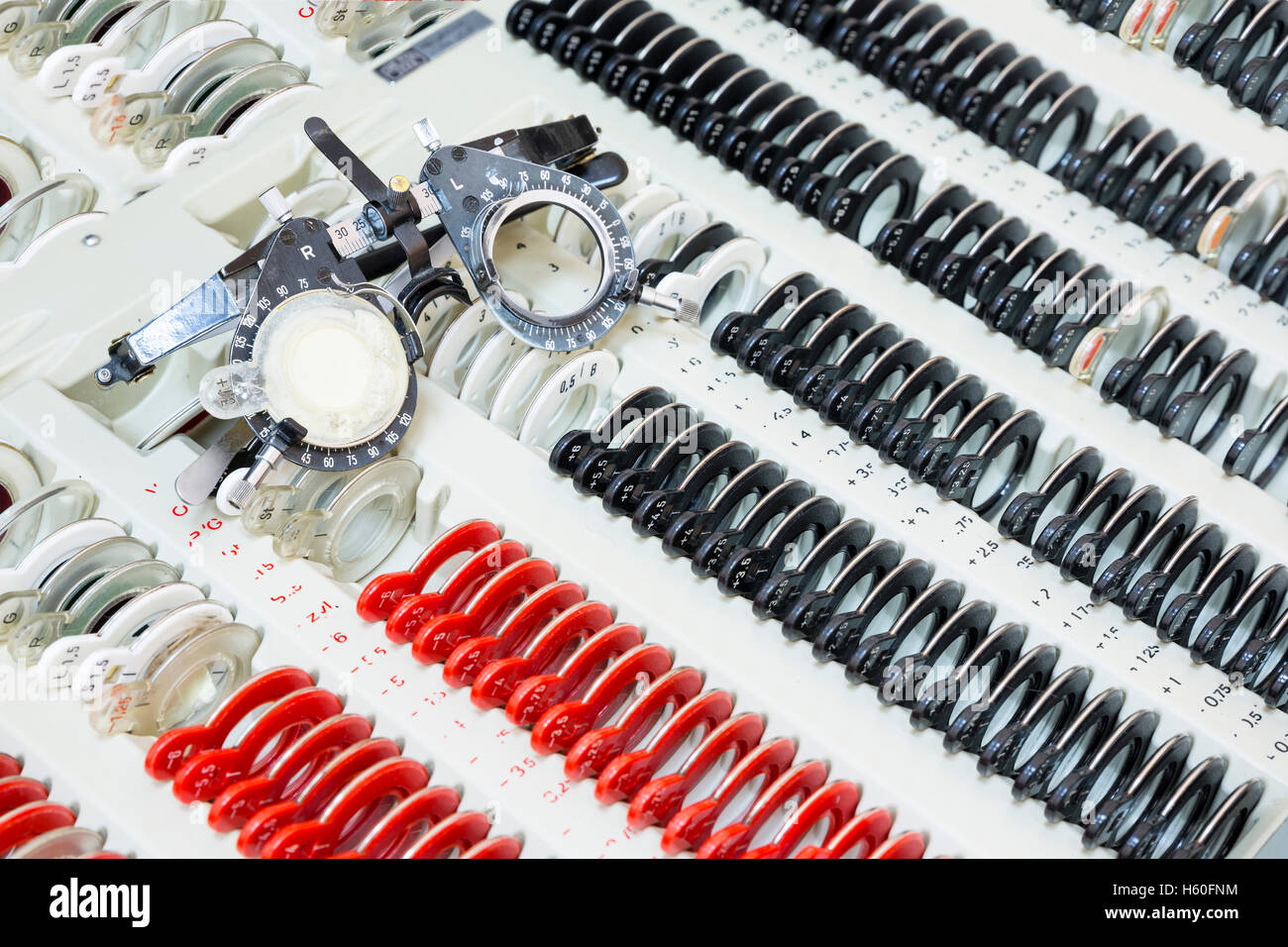 Eye test equipment for checking eyes vision. Eye glasses used in eye