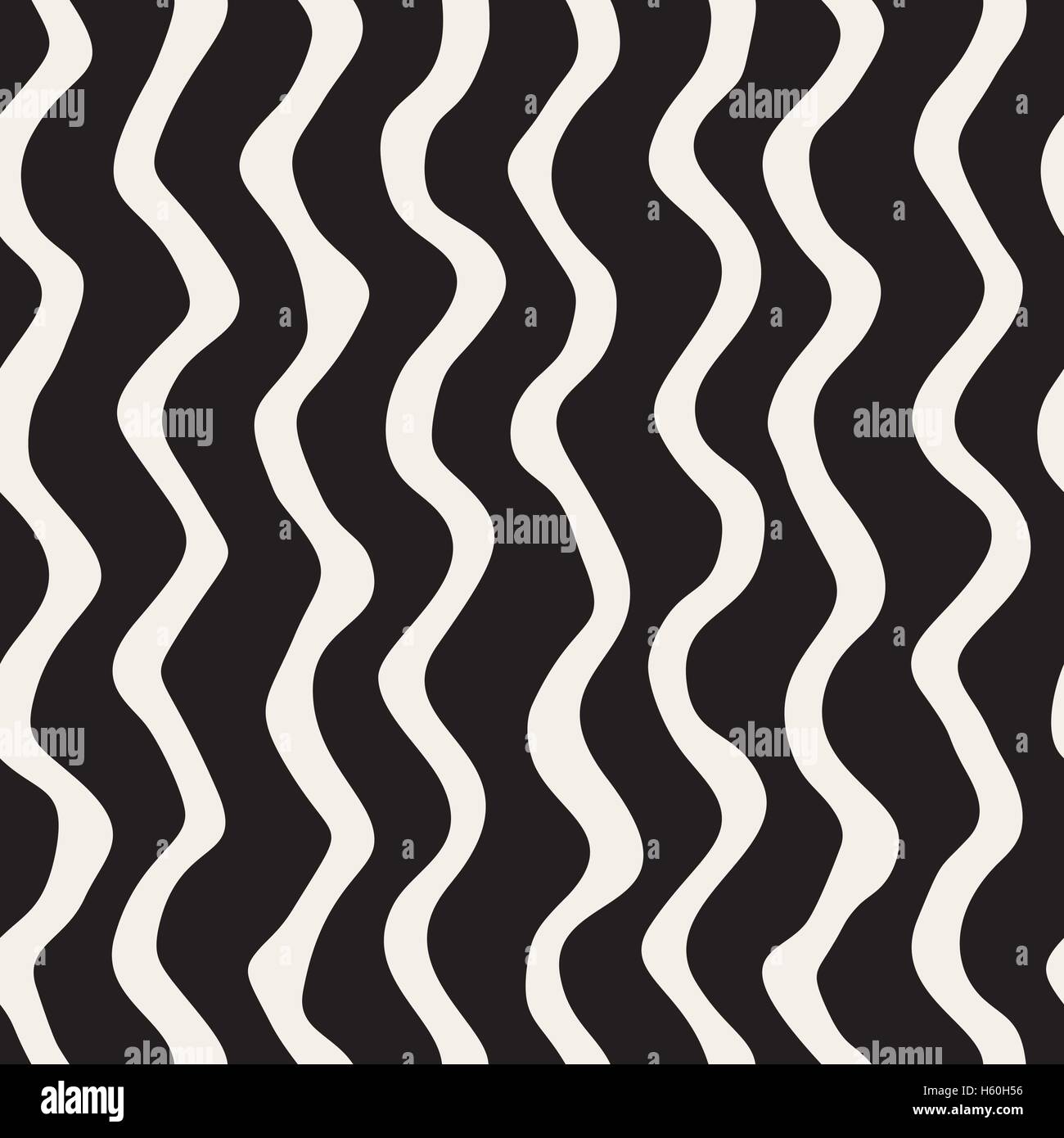 Vector Seamless Black and White Hand Drawn Wavy Lines Pattern Stock ...