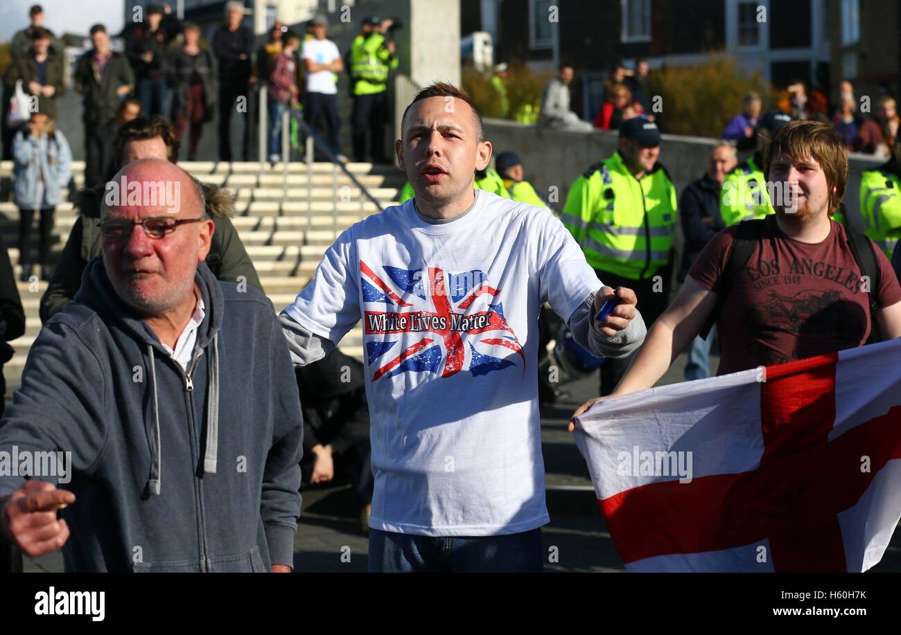 Members of the far right group White Lives Matter take part in a march in Margate, Kent. Stock Photo