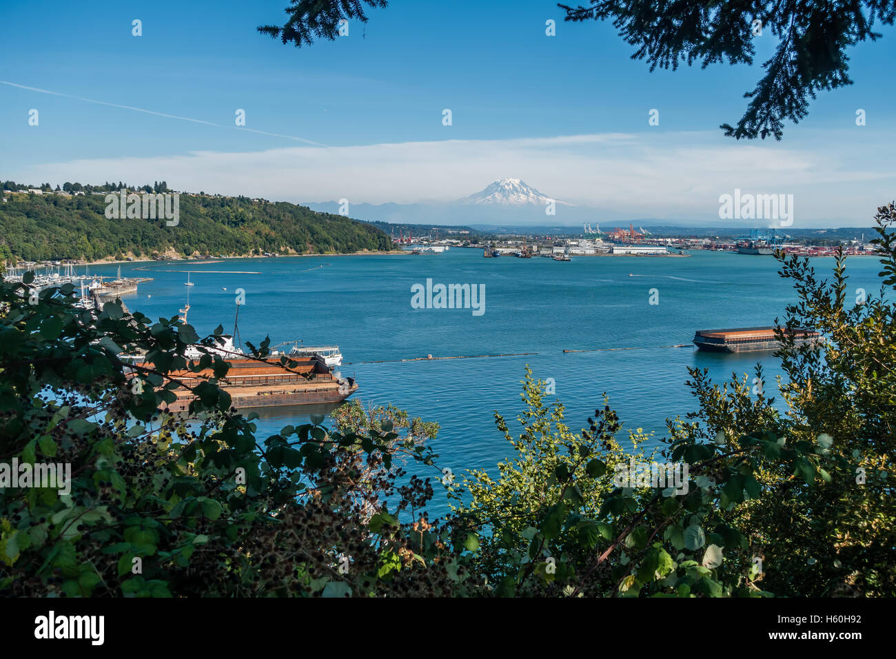 Majestic Mount Rainier towers over the Port of Stock Photo Alamy