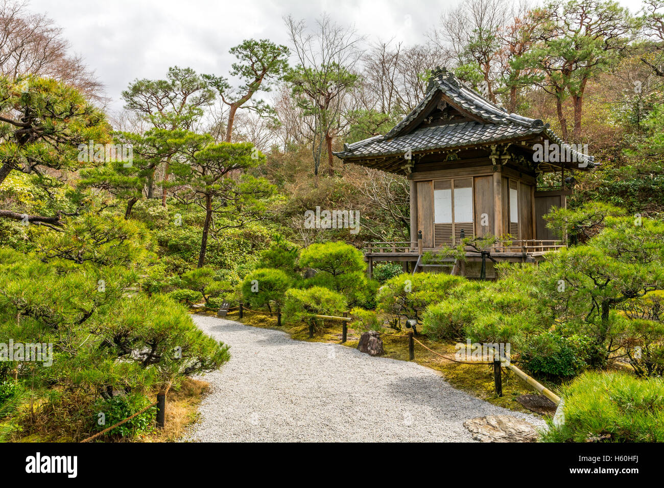 Kyoto Japan Zen Garden with Shinto Shrine Stock Photo