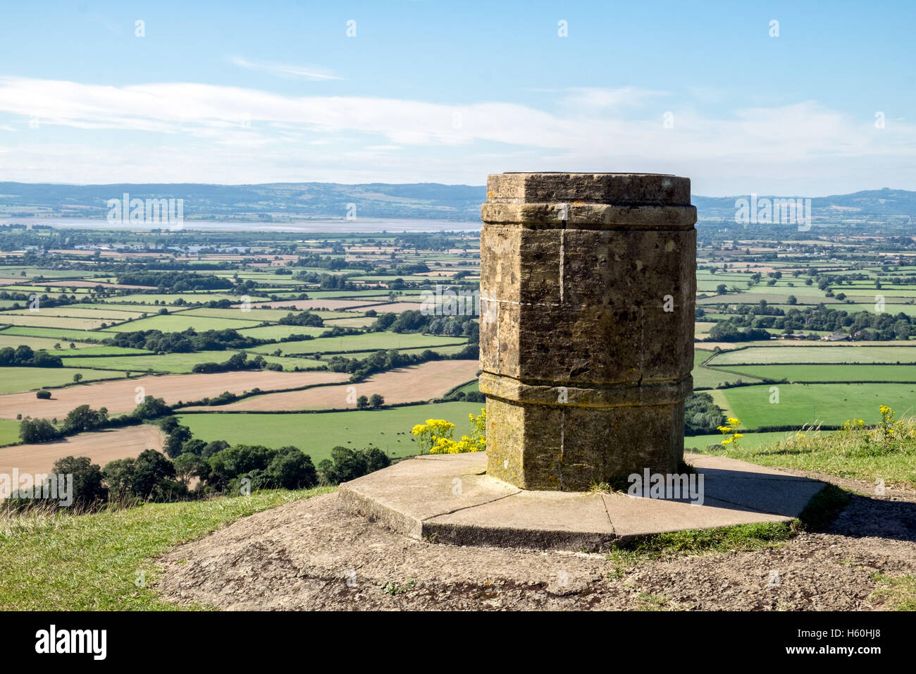 The view point at Coaley peak, nr Stoud, Gloucestershire, UK. with views across the Severn Vale towards Wales Stock Photo