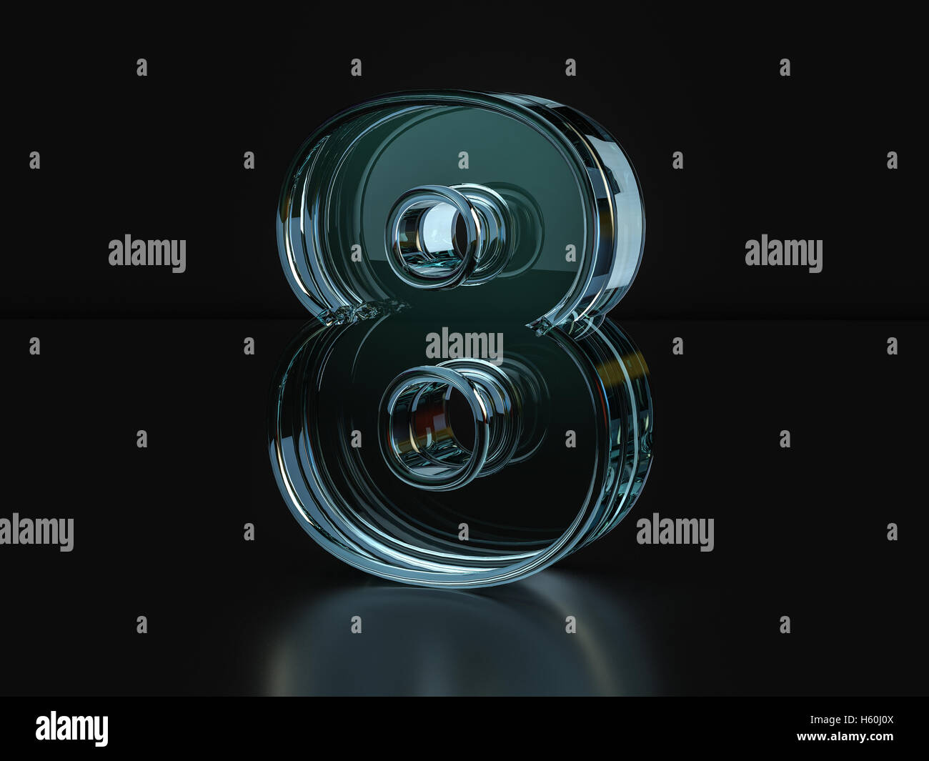 Glass number eight on a black background. 3D illustration Stock Photo ...