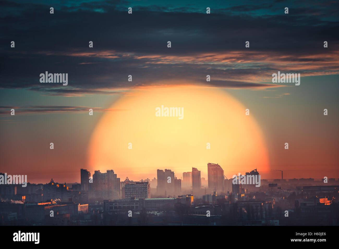 Aerial view of city sunset Stock Photo - Alamy