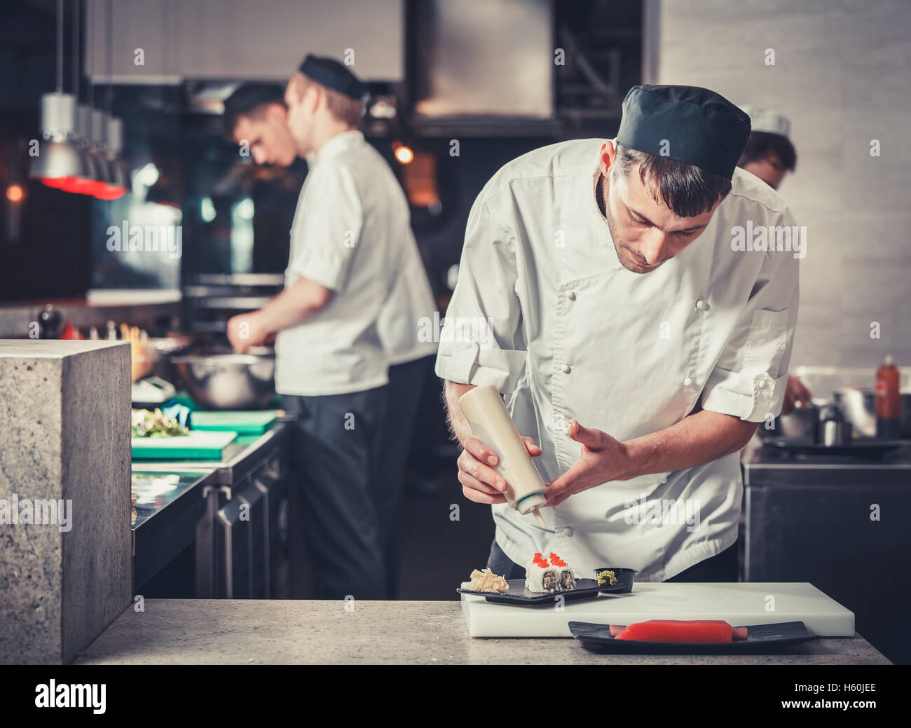 sushi  preparing in the restaurant kitchen Stock Photo