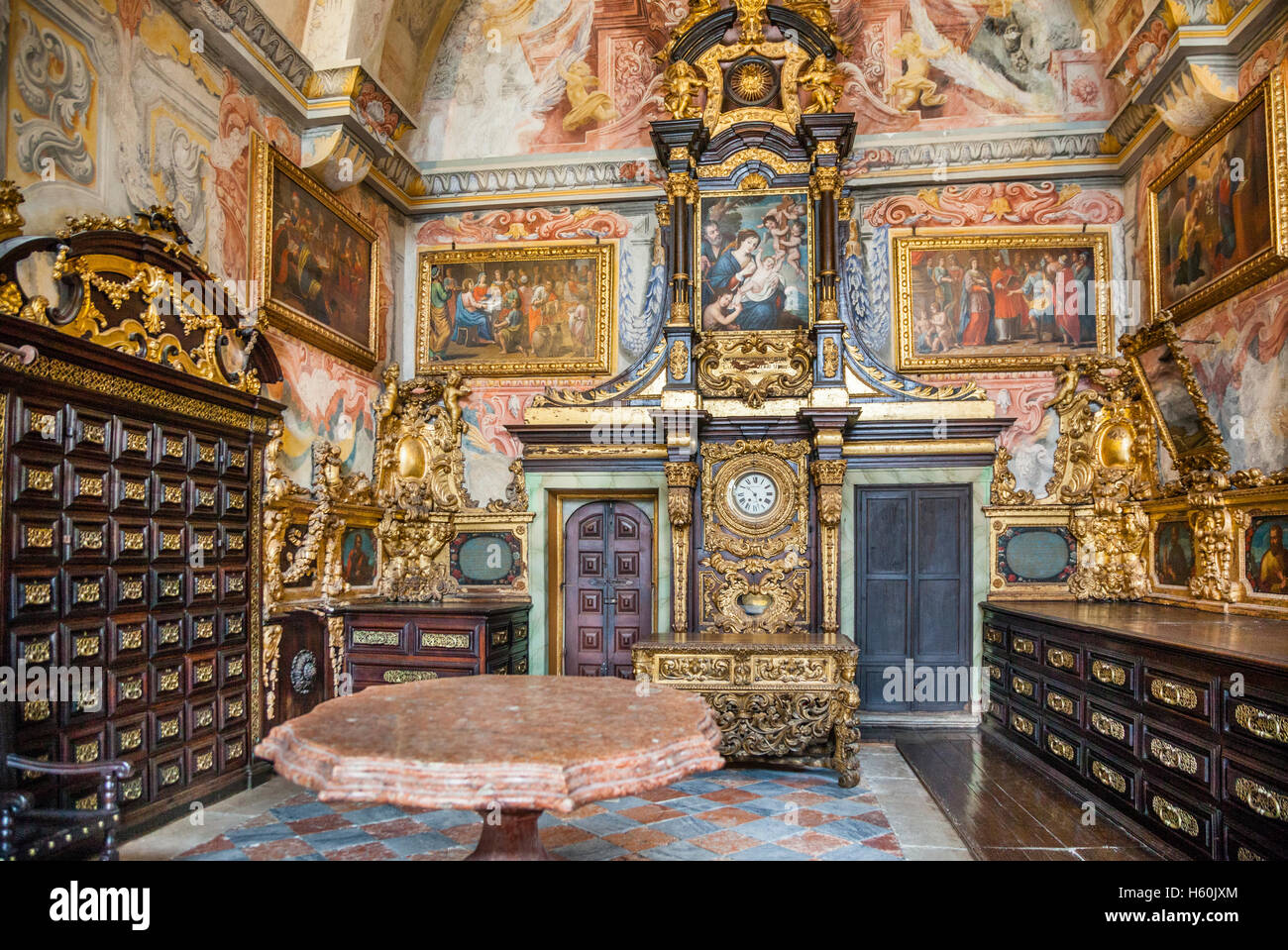 Portugal, Region Norte, Porto, ancient sacristy with baroque murals and ...