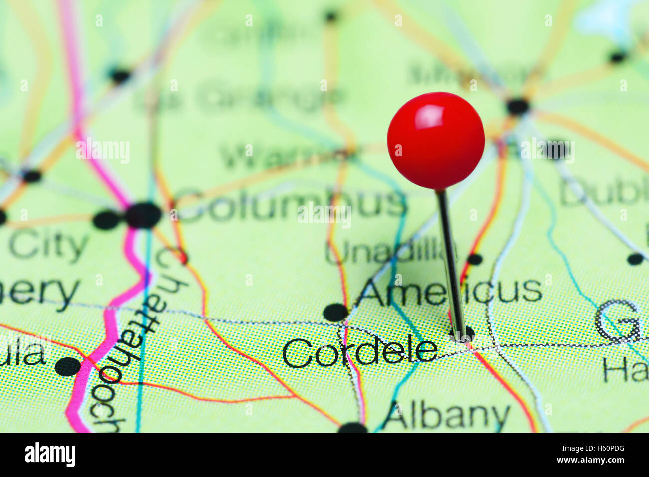 Cordele pinned on a map of USA Stock Photo Alamy