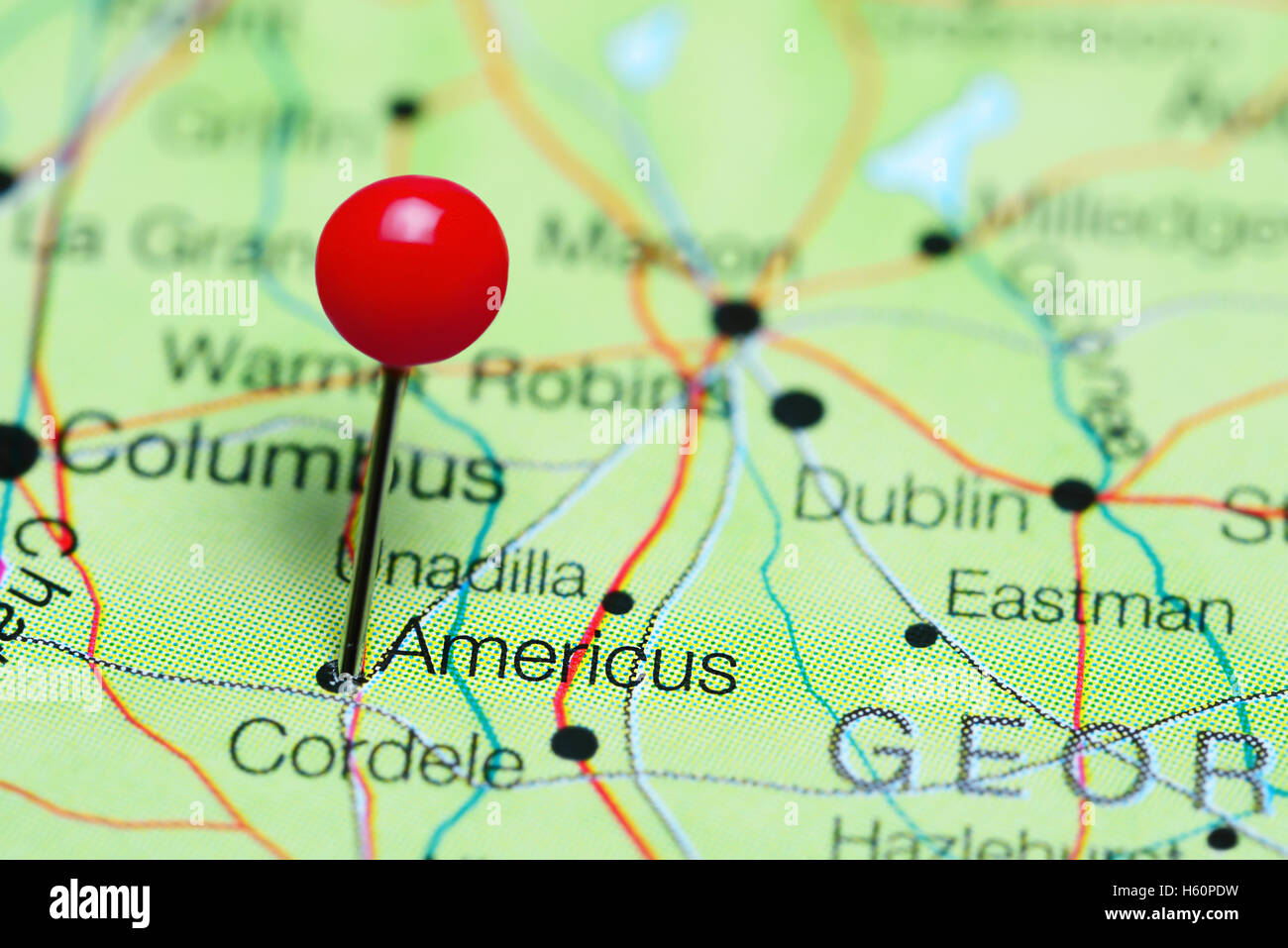 Americus pinned on a map of USA Stock Photo Alamy