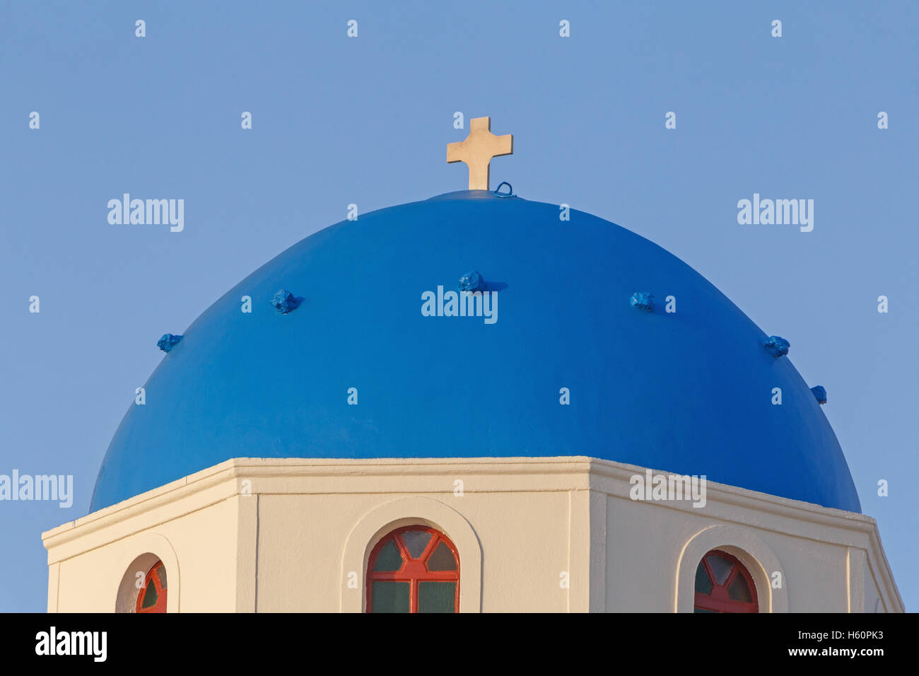 dome of Orthodox church in Oia on Santorini Stock Photo