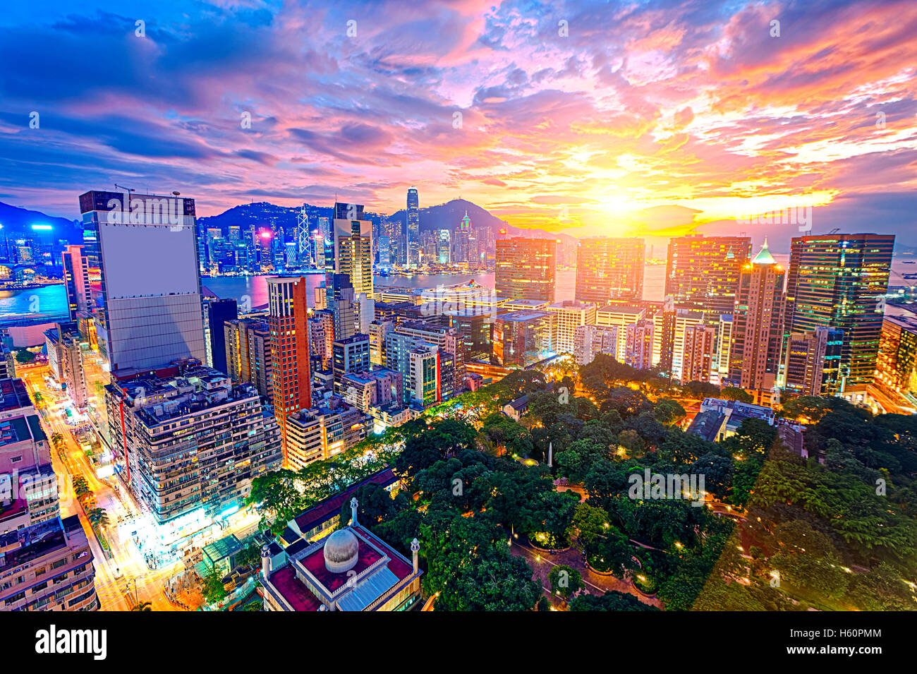 Hong Kong city sunset , Tsim Sha Tsui area Stock Photo - Alamy