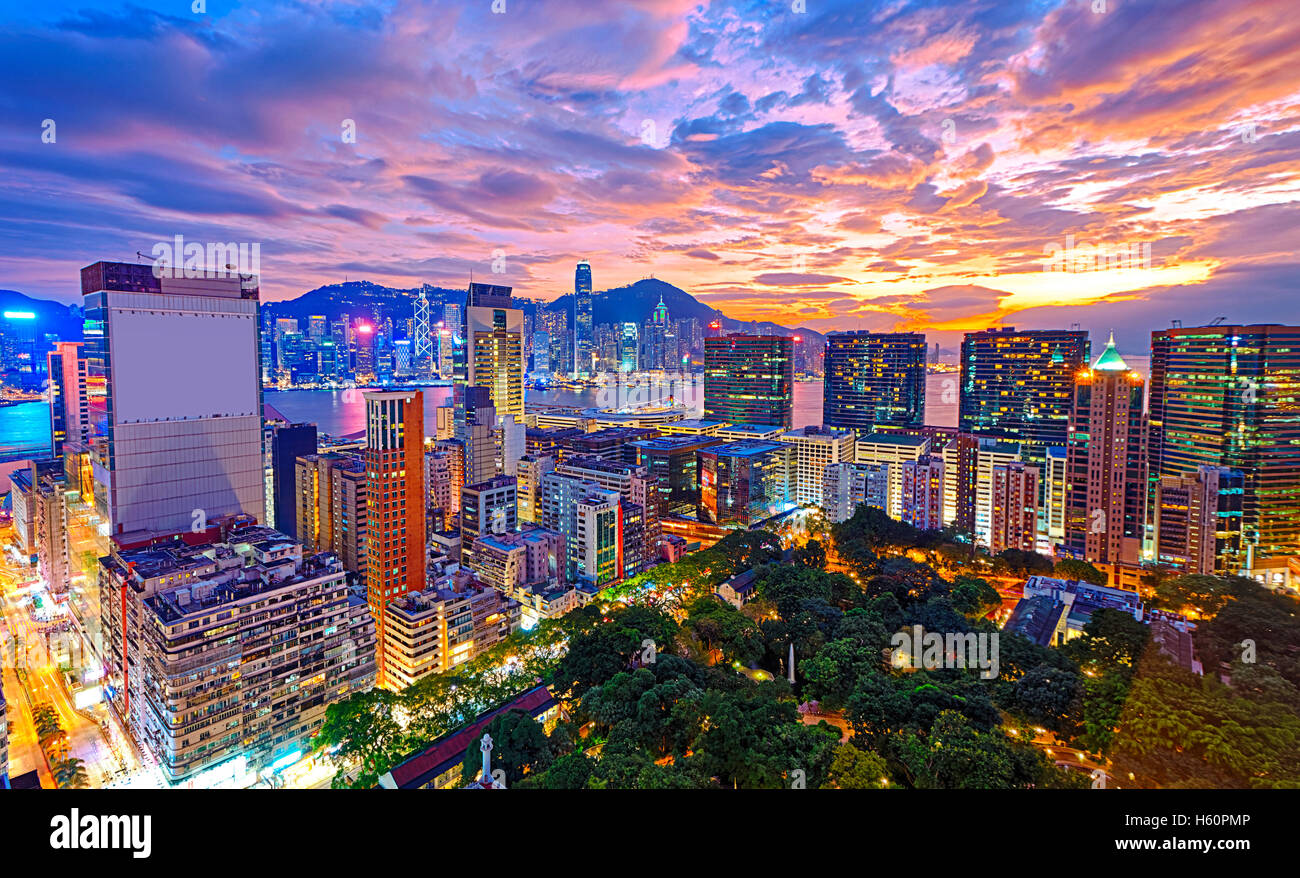 Hong Kong city sunset , Tsim Sha Tsui area Stock Photo - Alamy