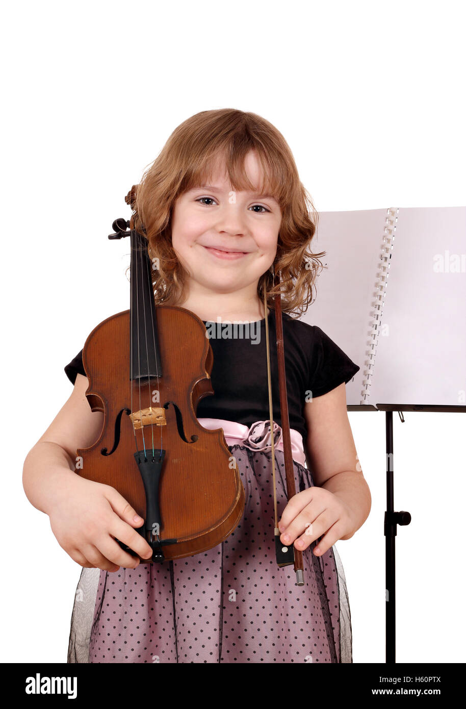 beautiful little girl with violin portrait on white Stock Photo - Alamy