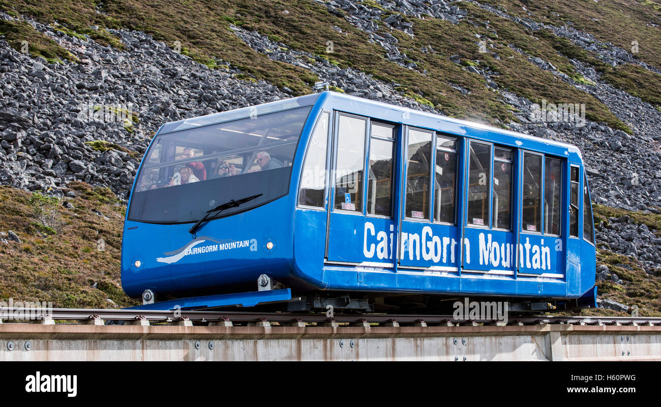 Carriage of the Cairngorm Mountain funicular, highest railway in the United Kingdom in the Cairngorms National Park, Scotland Stock Photo