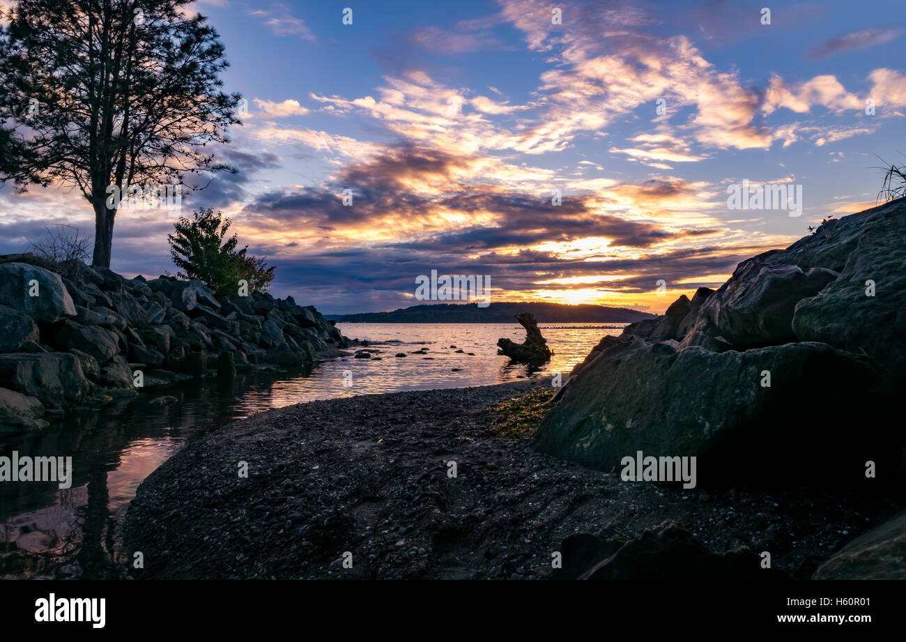 Sunset at Des Moines Marina -  Washington State Stock Photo