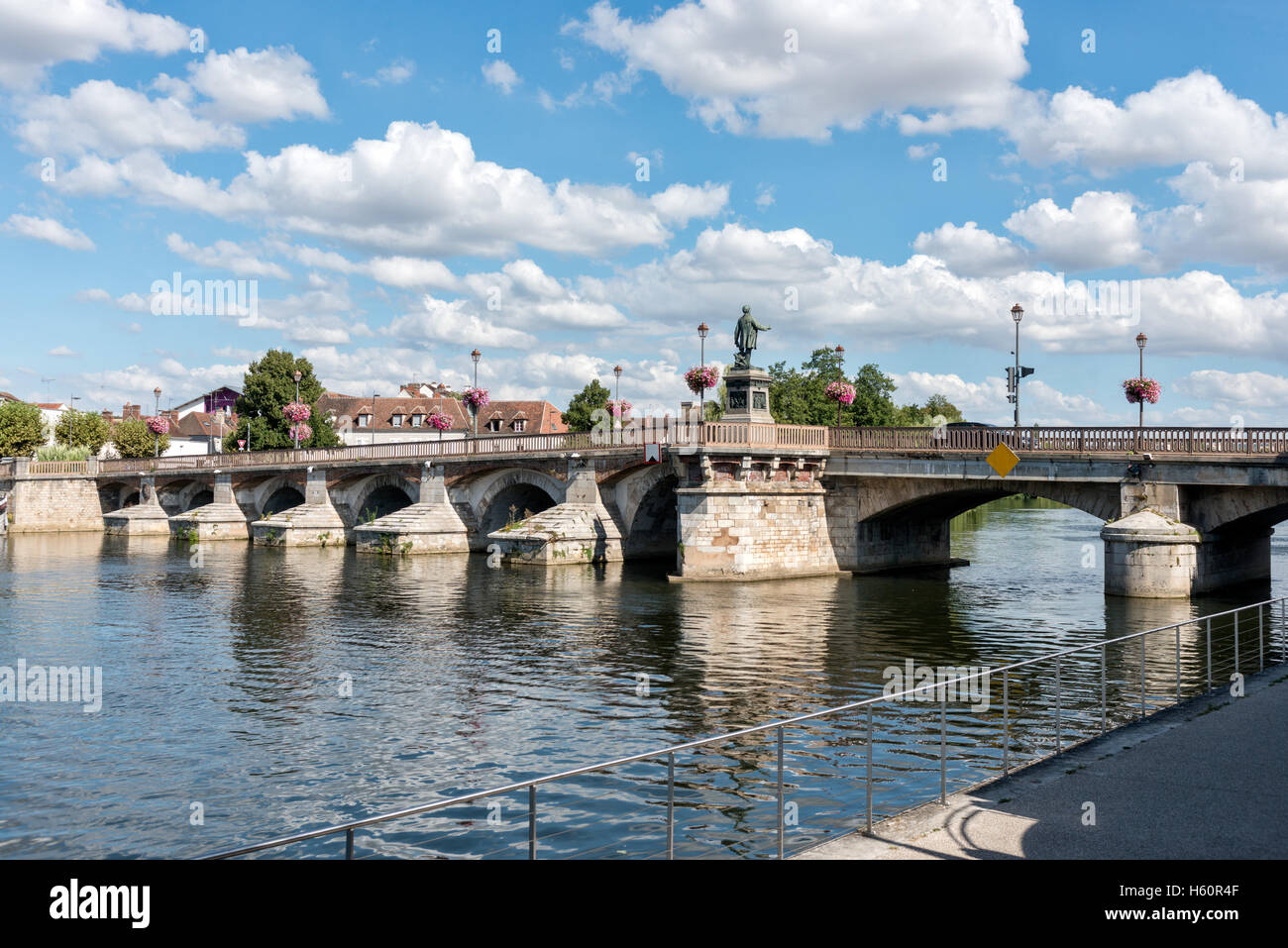 The Bridge, Pont Paul Bert across the river Yonne in Auxerre, Burgundy, France on a sunny summers day Stock Photo